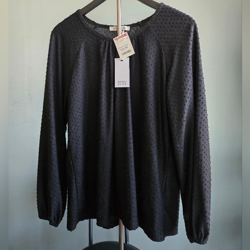 Rose & Olive Black Textured Long Sleeve Top